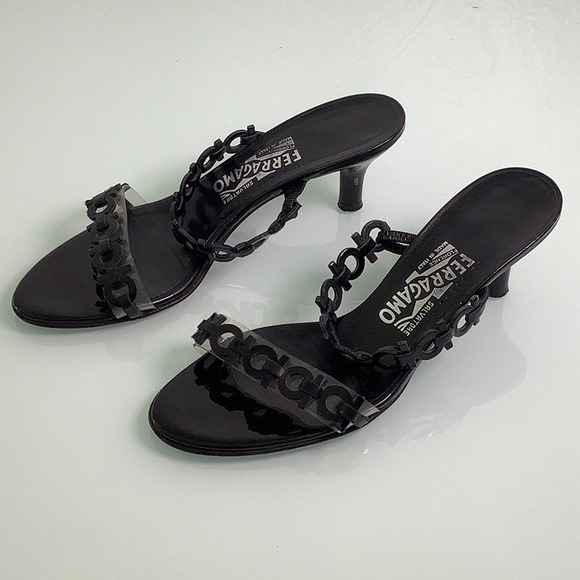 Salvatore Ferragamo kitten heel Leather Patent vinyl strappy sandals SZ 7 B EUC - Picture 5 of 16